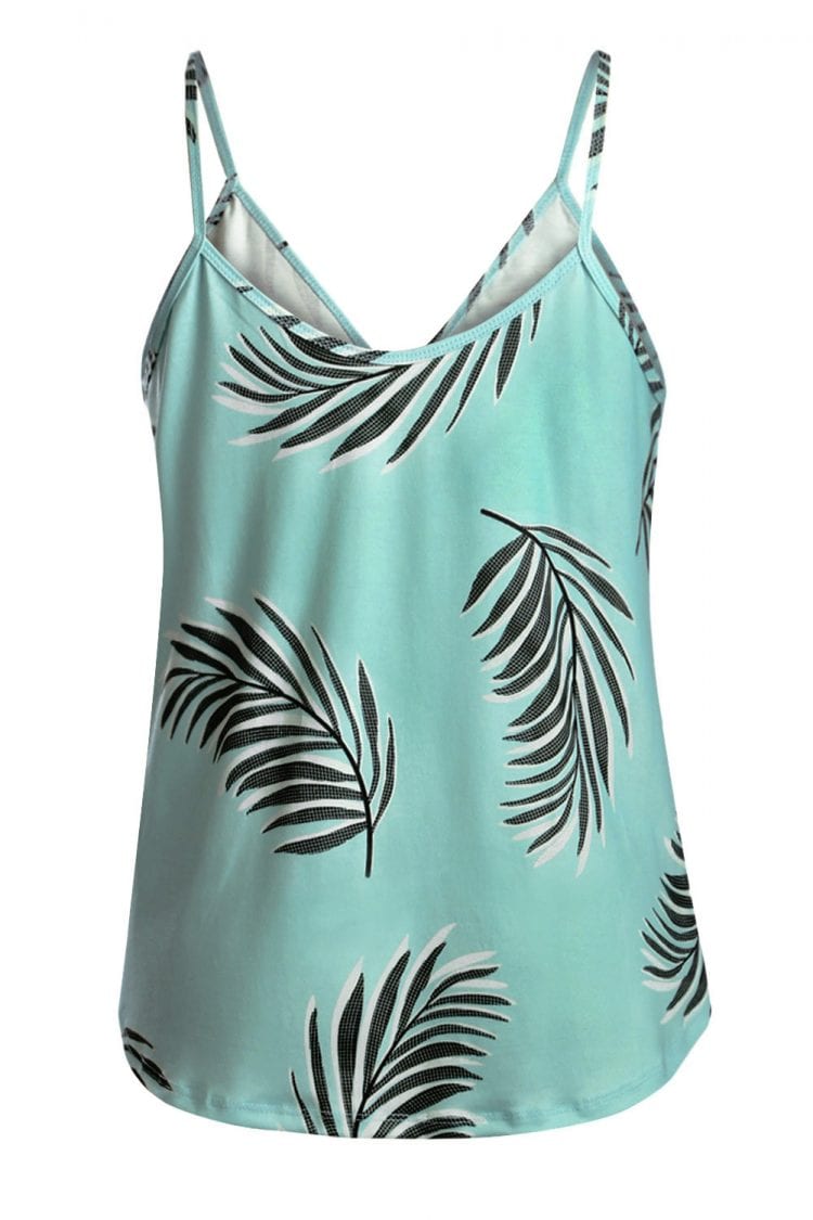 Aidy Women's Floral Print Sleeveless V-Neck Strappy Camisole Tank Top Blue