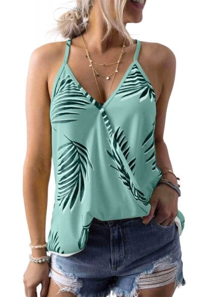 Aidy Women's Floral Print Sleeveless V-Neck Strappy Camisole Tank Top Blue