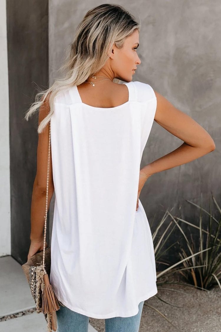 Callie Women's O-Neck Sleeveless Relaxed Tank Top White