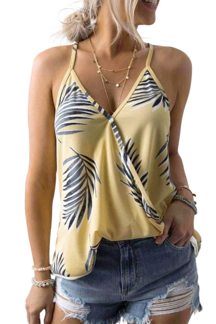 Aidy Women's Floral Print Sleeveless V-Neck Strappy Camisole Tank Top Blue