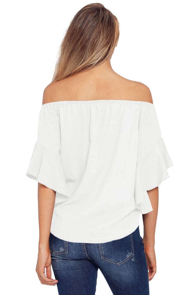 Hayden Women's 3/4 Bell Sleeve Off The Shoulder Front Tie Knot Tops Blouse White