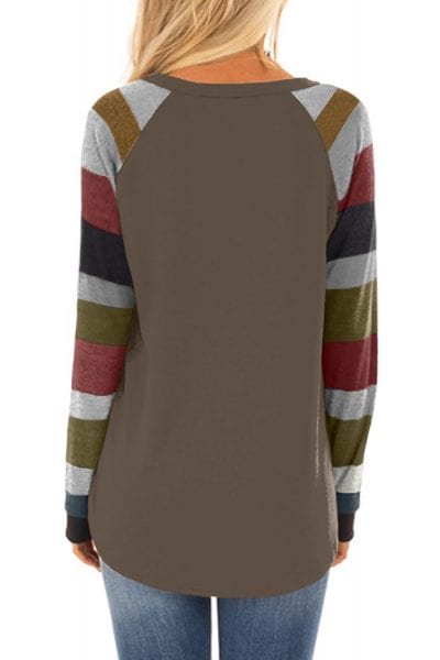 Breanna Round Neck Color Block Long Sleeves Pullover Top Black