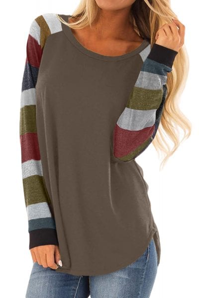 Breanna Round Neck Color Block Long Sleeves Pullover Top Black