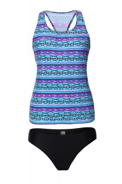 Roller Women's Printed Beach Two Pieces Loose Tankini Swimsuit Blue