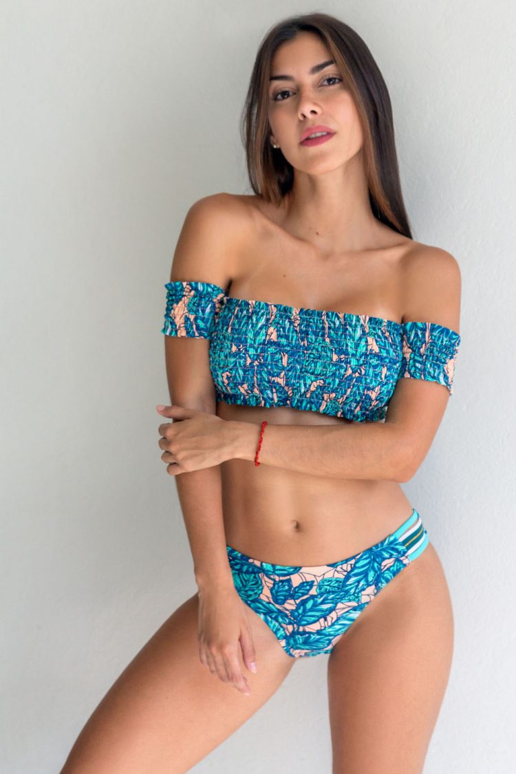 Aiden Sexy Printed Sleeve Smocked Two Piece Bikini