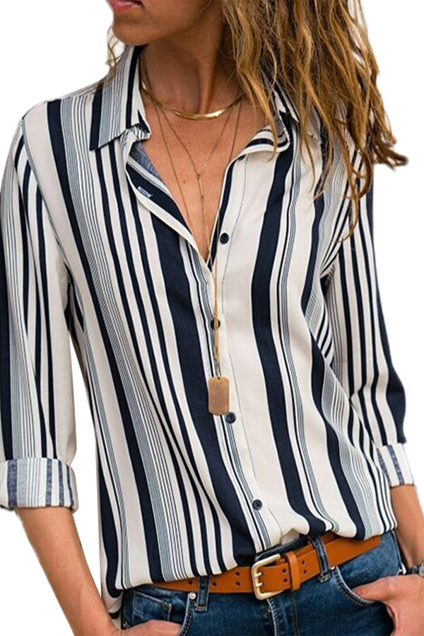 navy and white striped shirt women