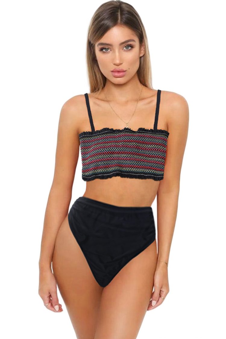 Quinn Elastic Shirring Suspender Two Piece Bathing Suits