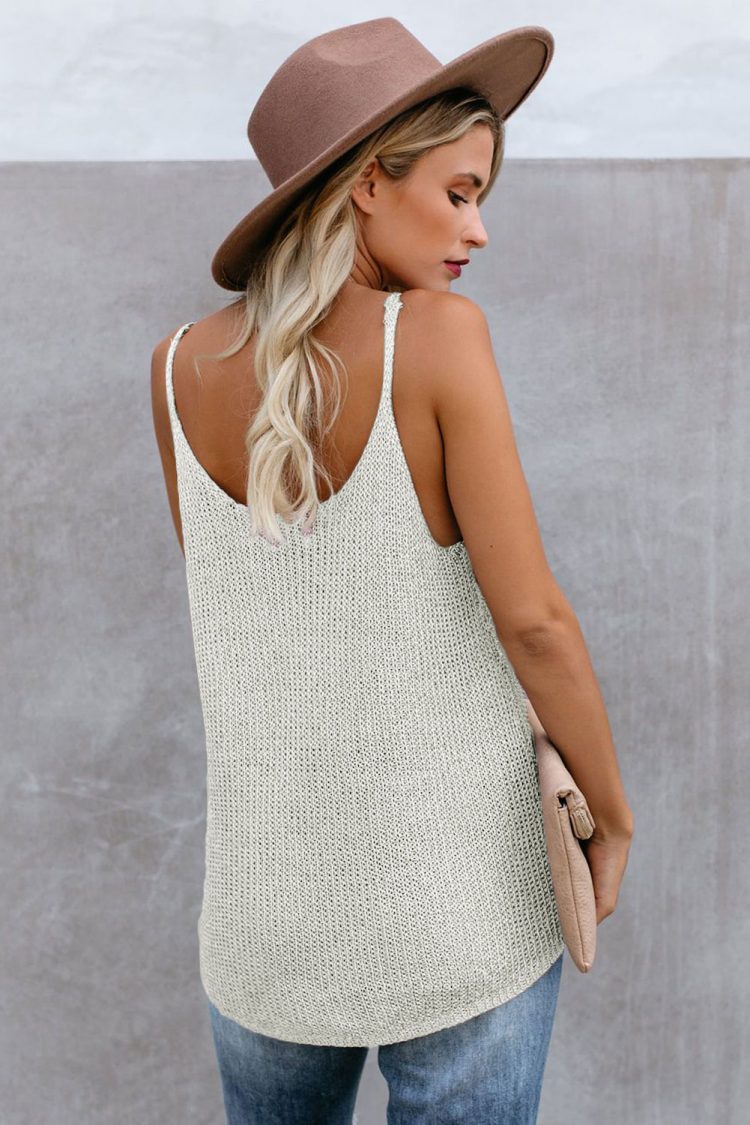 Vanna Summer O-Neck Sleeveless Relaxed Sheer Knit Cami Tank White