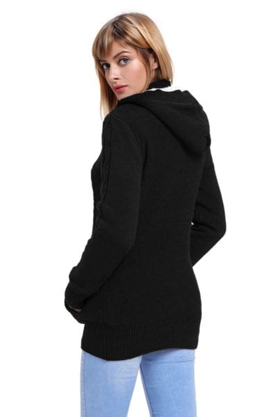 Aderyn Women's Long Sleeve Button-up Hooded Cardigans Black