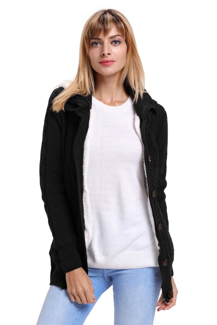 Aderyn Women's Long Sleeve Button-up Hooded Cardigans Black