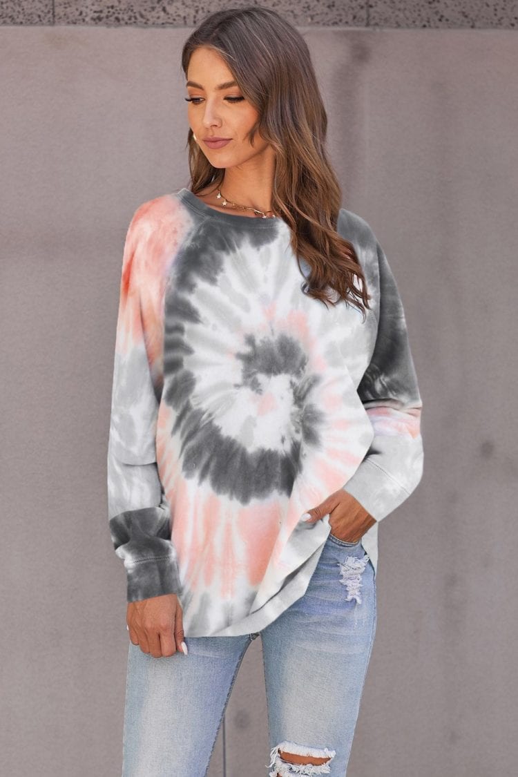 Evelin Women's Tie Dye Loose Leisure Sweatshirt Red Ombre