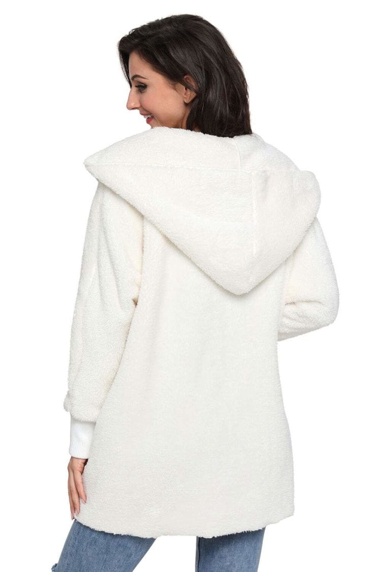 Charley Women's Soft Fleece Hooded Open Front Long Sleeve Cardigan White