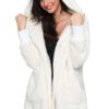 Charley Women's Soft Fleece Hooded Open Front Long Sleeve Cardigan White