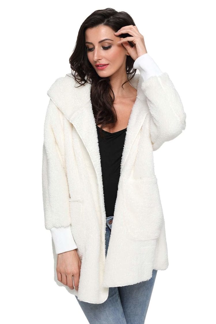 Charley Women's Soft Fleece Hooded Open Front Long Sleeve Cardigan White