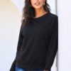 Dariya Womens French Terry Cotton Blend Pullover Sweatshirt Black