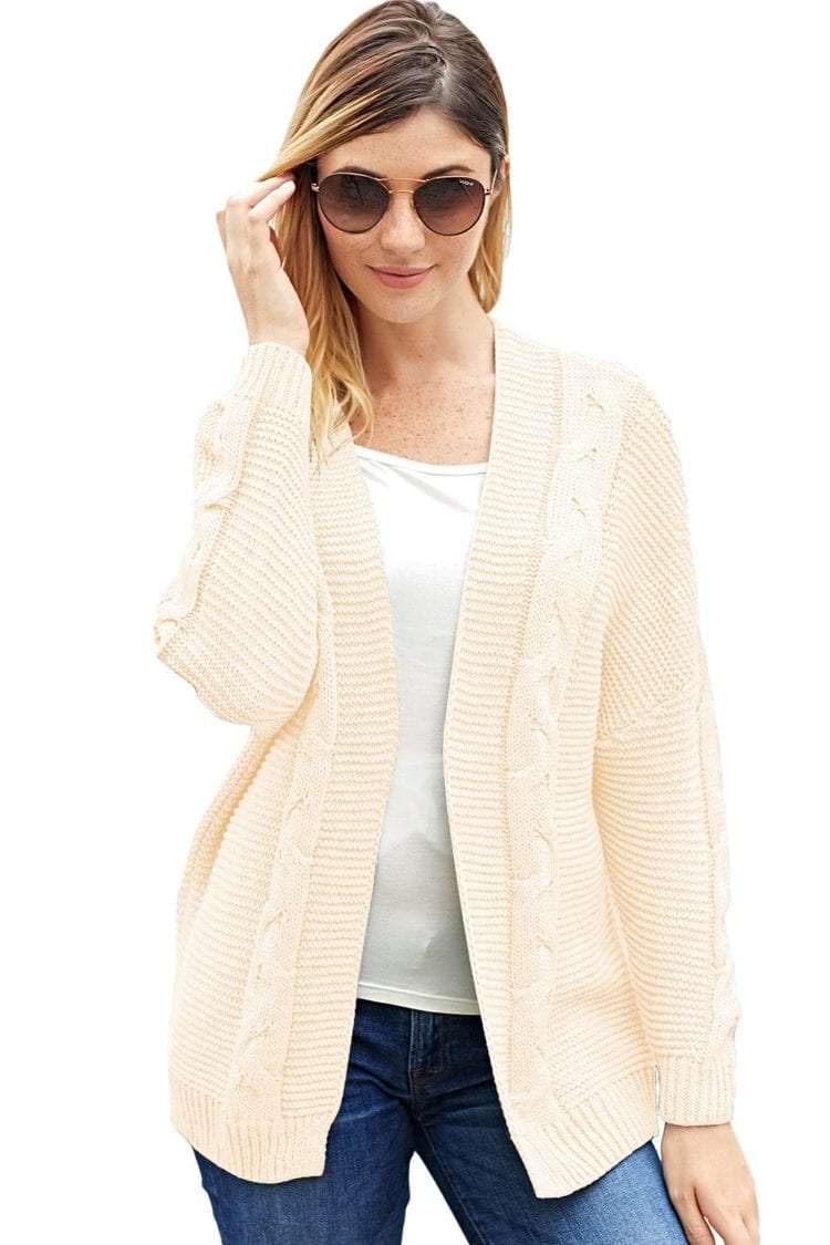 Darya Women's Chunky Wide Long Sleeve Knit Cardigan White