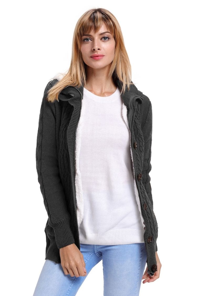 Aderyn Women's Long Sleeve Button-up Hooded Cardigans Black