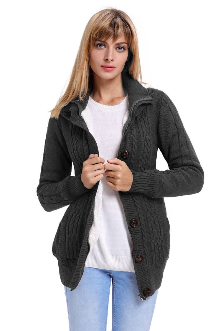 Aderyn Women's Long Sleeve Button-up Hooded Cardigans Black