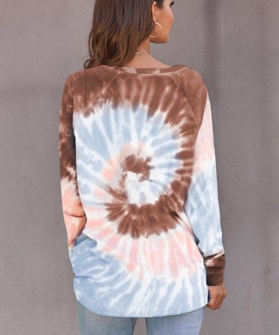 Evelin Women's Tie Dye Loose Leisure Sweatshirt Red Ombre