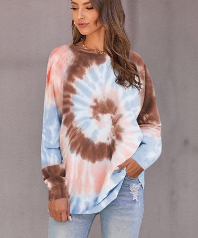 Evelin Women's Tie Dye Loose Leisure Sweatshirt Red Ombre