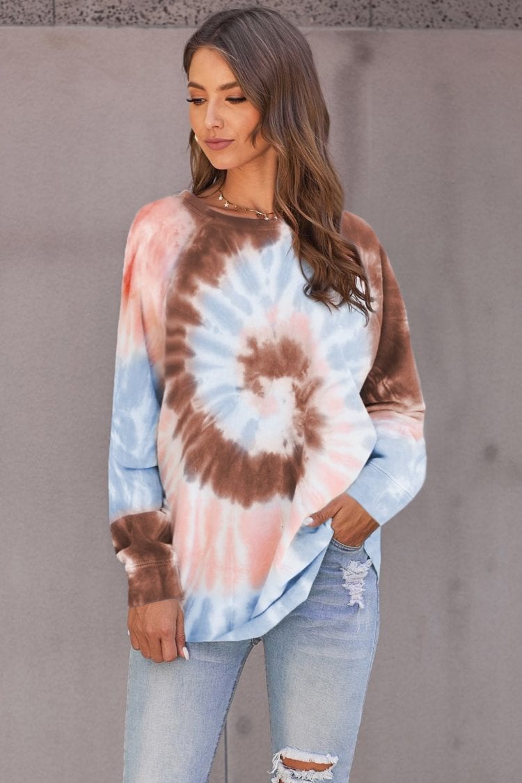 Evelin Women's Tie Dye Loose Leisure Sweatshirt Red Ombre