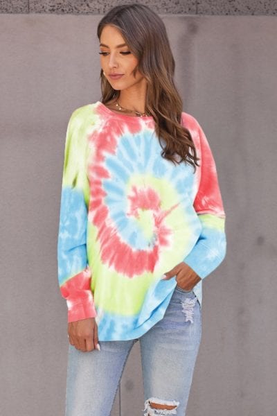 Evelin Women's Tie Dye Loose Leisure Sweatshirt Red Ombre