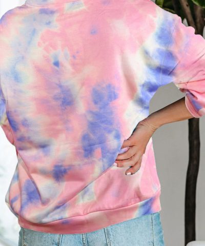 Eura Womens Cotton Tie Dye Mock Neck Zip Sweatshirt Sky Blue