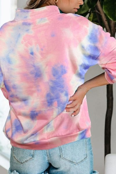 Eura Womens Cotton Tie Dye Mock Neck Zip Sweatshirt Sky Blue