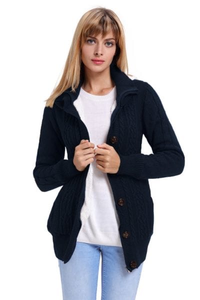 Aderyn Women's Long Sleeve Button-up Hooded Cardigans Black