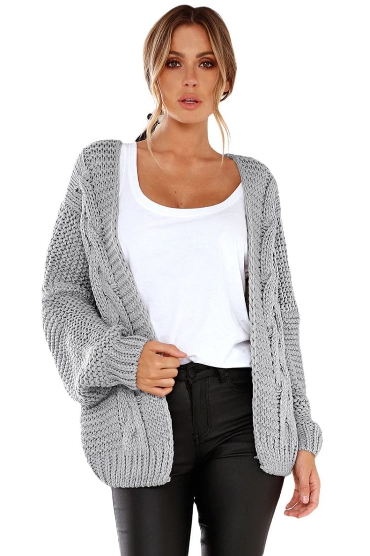 Darya Women's Chunky Wide Long Sleeve Knit Cardigan White