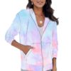 Neena Women's Tie Dye Pocket Zip Up Hoodie Sky Blue