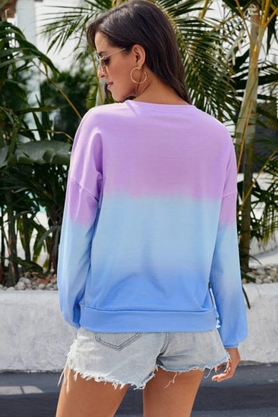 Tarian Women's Color-Block Tie Dye Long Sleeve Pullover Sweatshirt Black