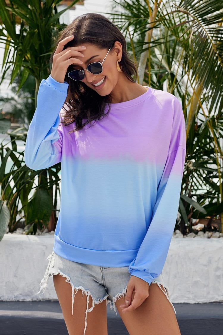 Tarian Women's Color-Block Tie Dye Long Sleeve Pullover Sweatshirt Black