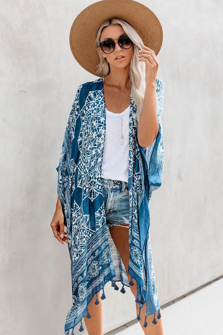 Carey Women's Anja Tassel Kimono Blue