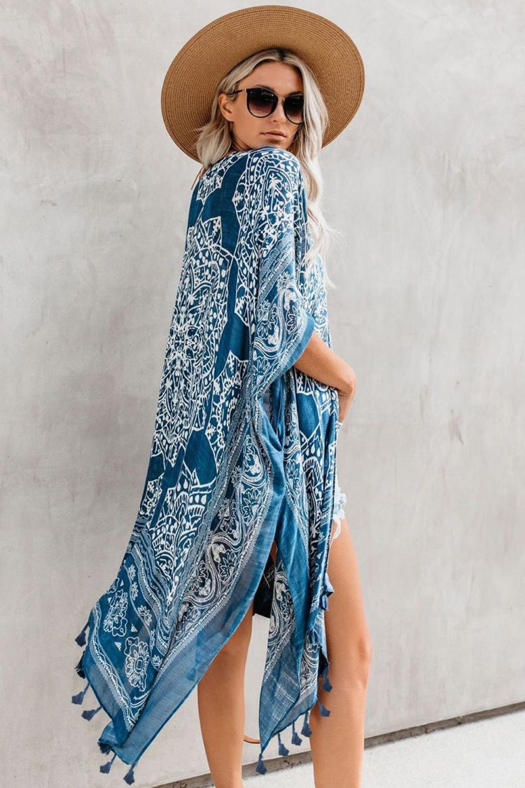 Carey Women's Anja Tassel Kimono Blue