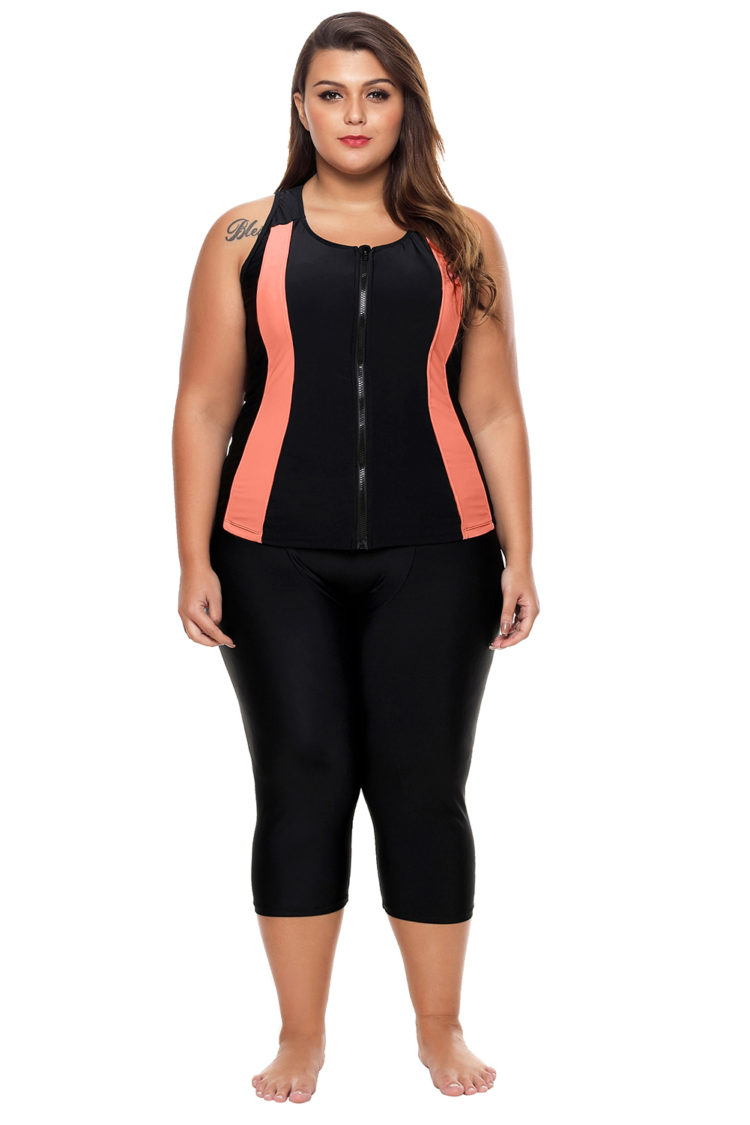 Gwenda Womens Contrast Accent Black Zipped Women Wetsuit Orange