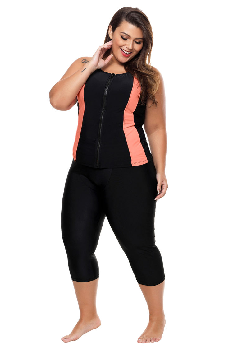 Gwenda Womens Contrast Accent Black Zipped Women Wetsuit Orange