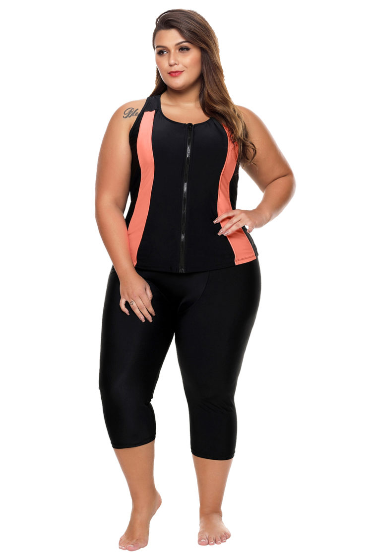 Gwenda Womens Contrast Accent Black Zipped Women Wetsuit Orange