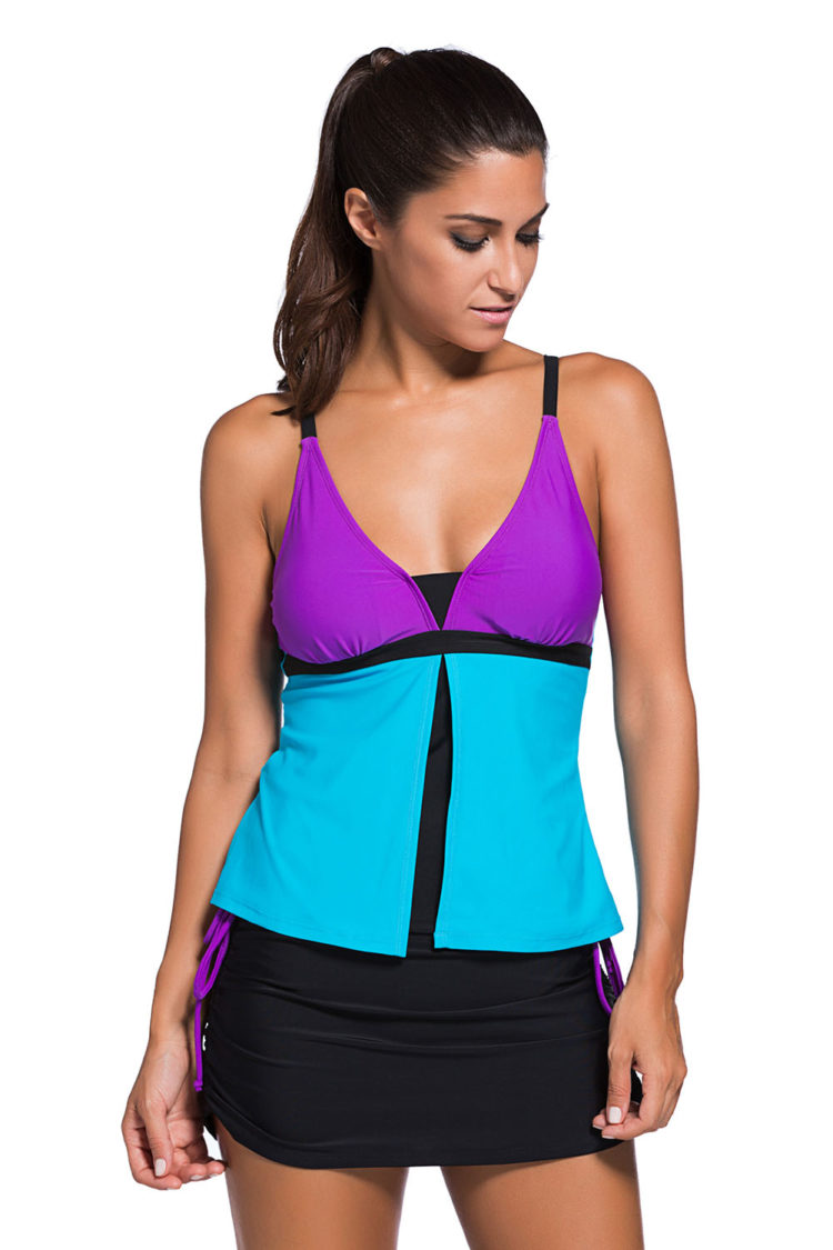 Hester Women Colorblock Tankini Skort Bottom Swimsuit Purple Blue