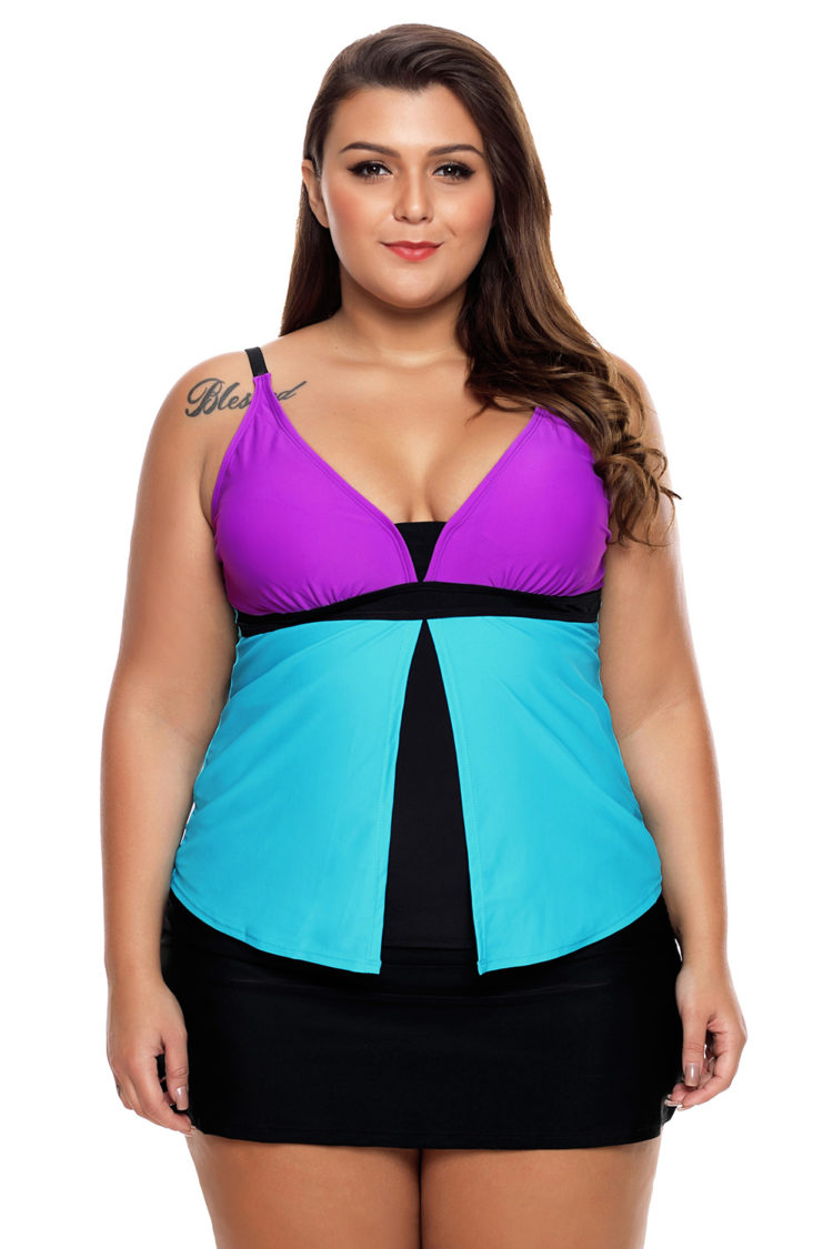 Hester Women Colorblock Tankini Skort Bottom Swimsuit Purple Blue