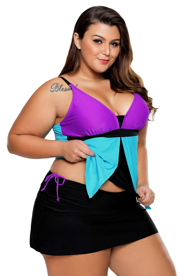 Hester Women Colorblock Tankini Skort Bottom Swimsuit Purple Blue