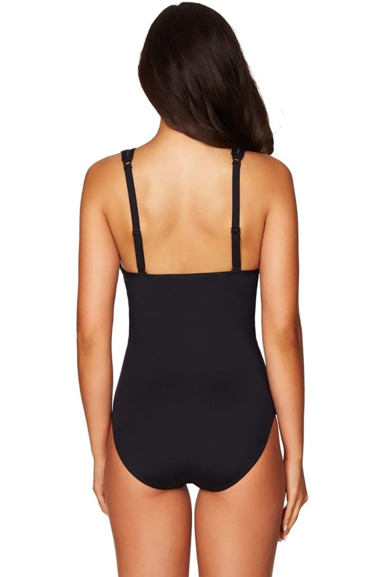 Janet Womens Lattice Plunge One Piece Swimsuit Black