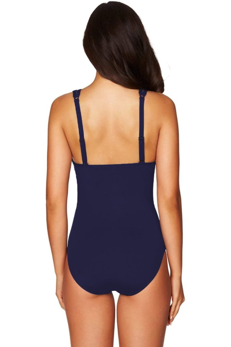 Janet Womens Lattice Plunge One Piece Swimsuit Blue