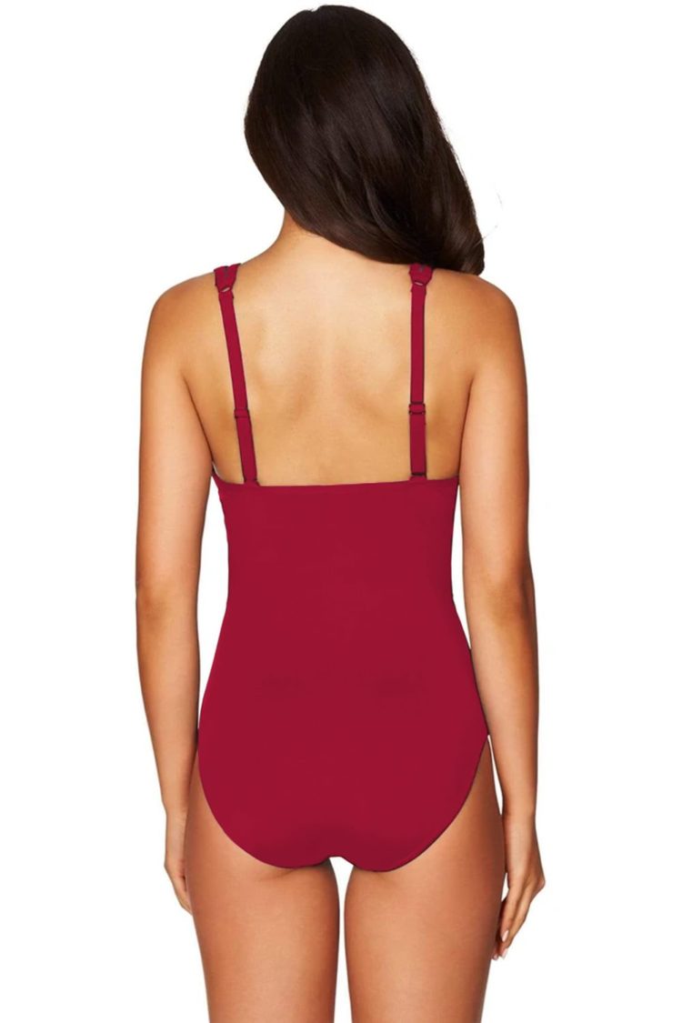 Janet Womens Lattice Plunge One Piece Swimsuit Red