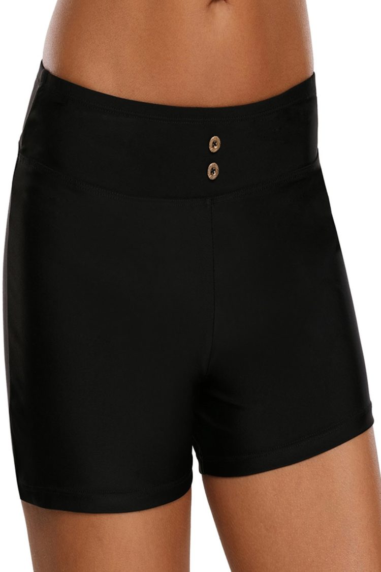 Lisabetta Womens Button Detail Swim Boardshort Black