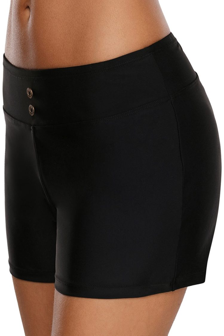 Lisabetta Womens Button Detail Swim Boardshort Black