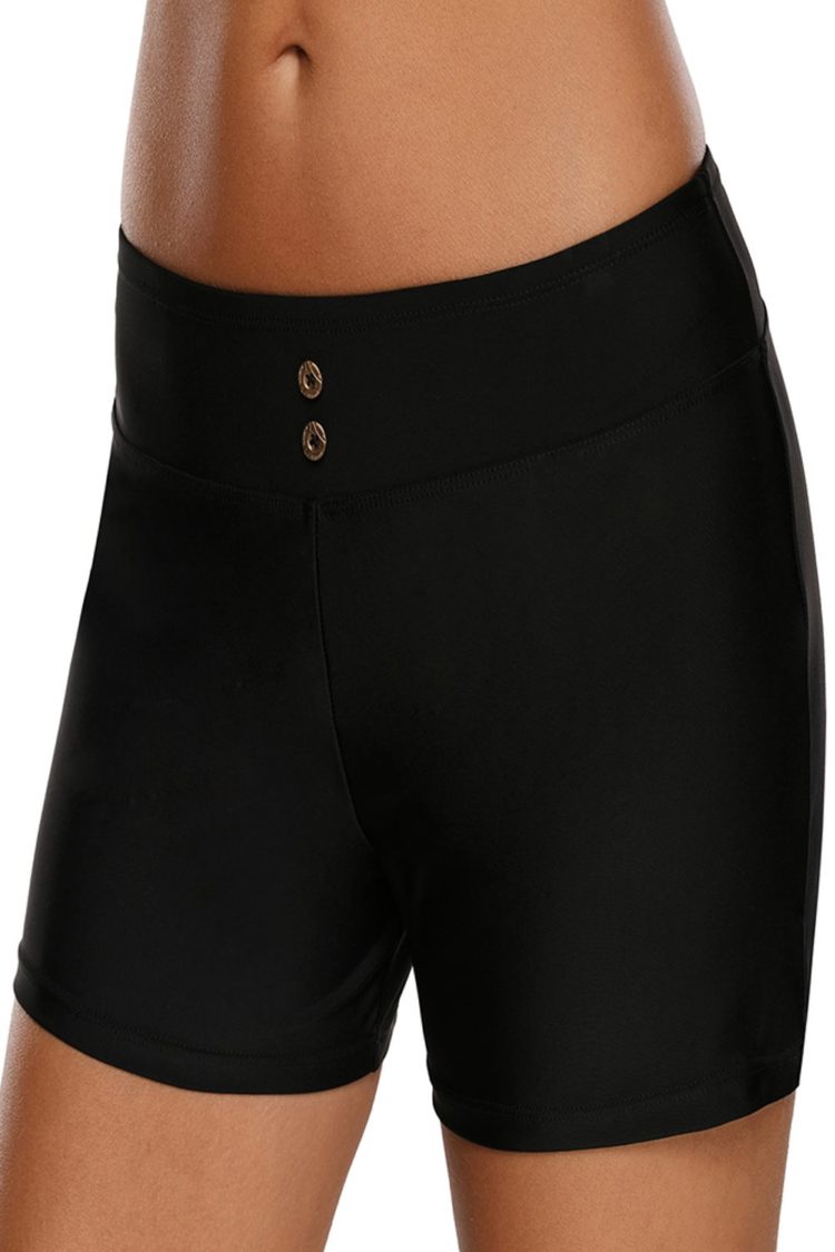 Lisabetta Womens Button Detail Swim Boardshort Black