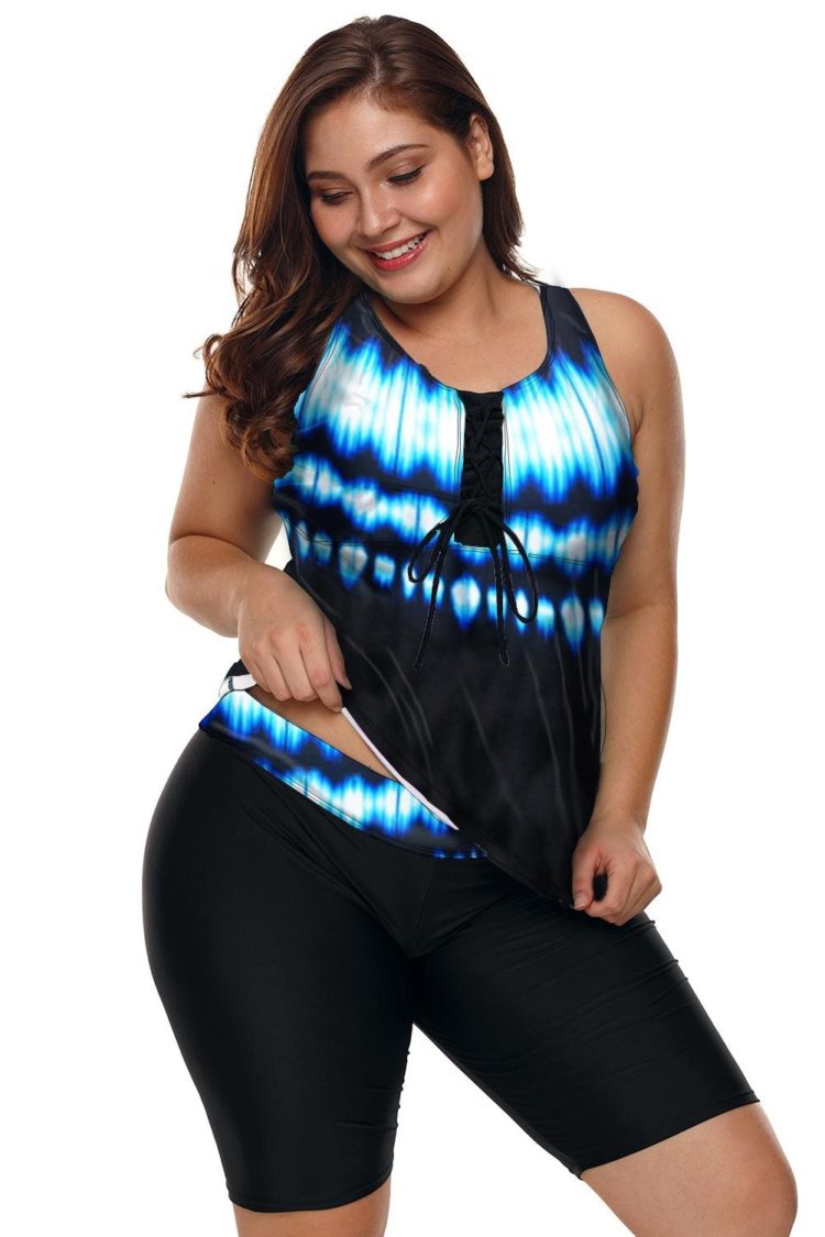 Adelaide Women's Color Block Plus Size Tankini Swimsuits with Swim Capris Black