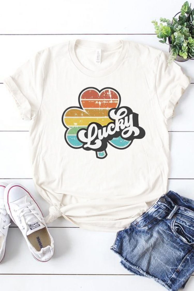 Abigail Women Lucky Retro Rainbow Clover Graphic Tee