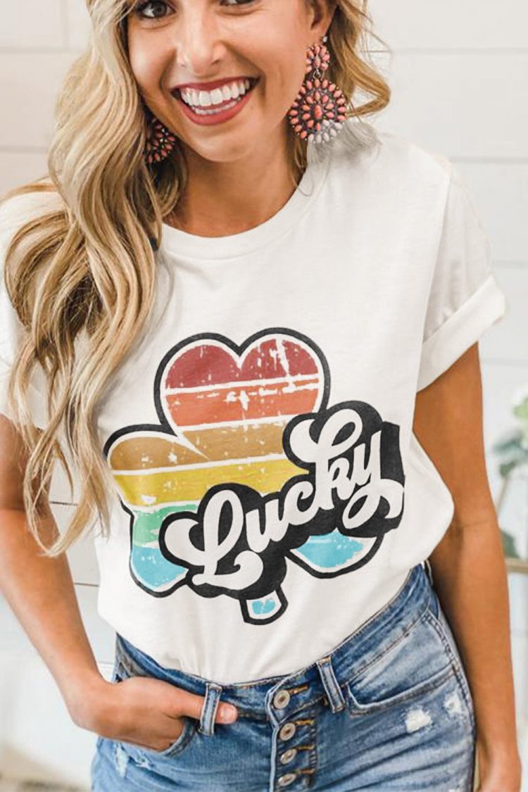 Abigail Women Lucky Retro Rainbow Clover Graphic Tee